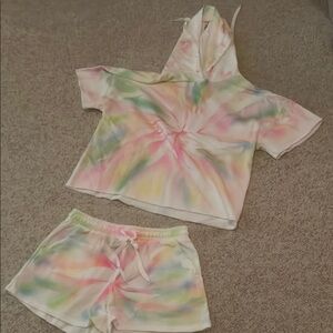 Colorful Tie-Dye Hoodie and Shorts Set